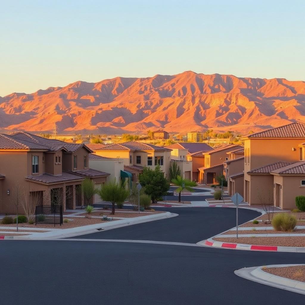 New construction neighborhood street in East El Paso with the Franklin Mountains in the background